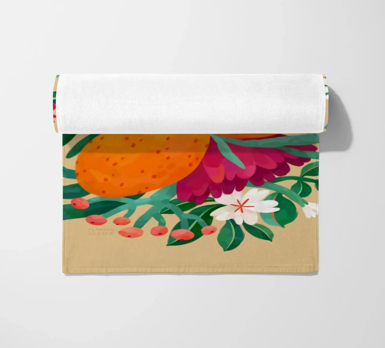 Giardino fiammeggiante - Arance e fiori telo mare da The Artcircle