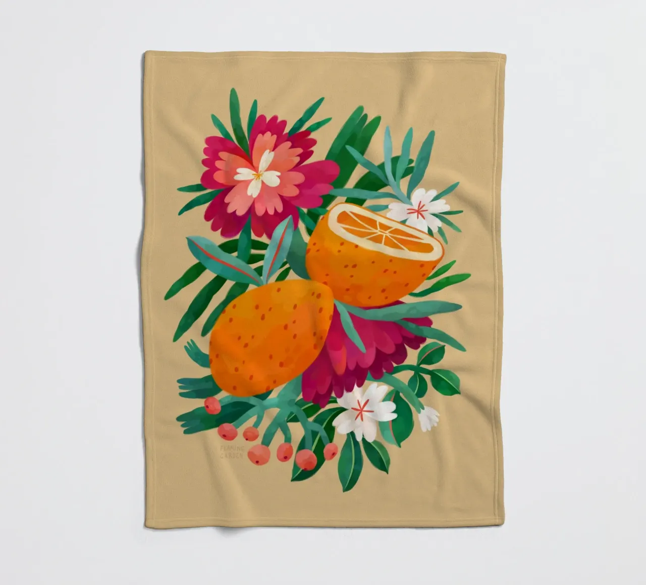Giardino fiammeggiante - Arance e fiori coperta in pile da The Artcircle
