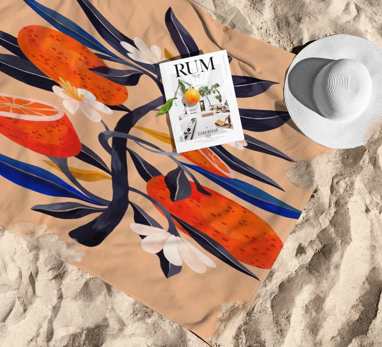 Flaming Garden - Orange Tree beach towel by The Artcircle