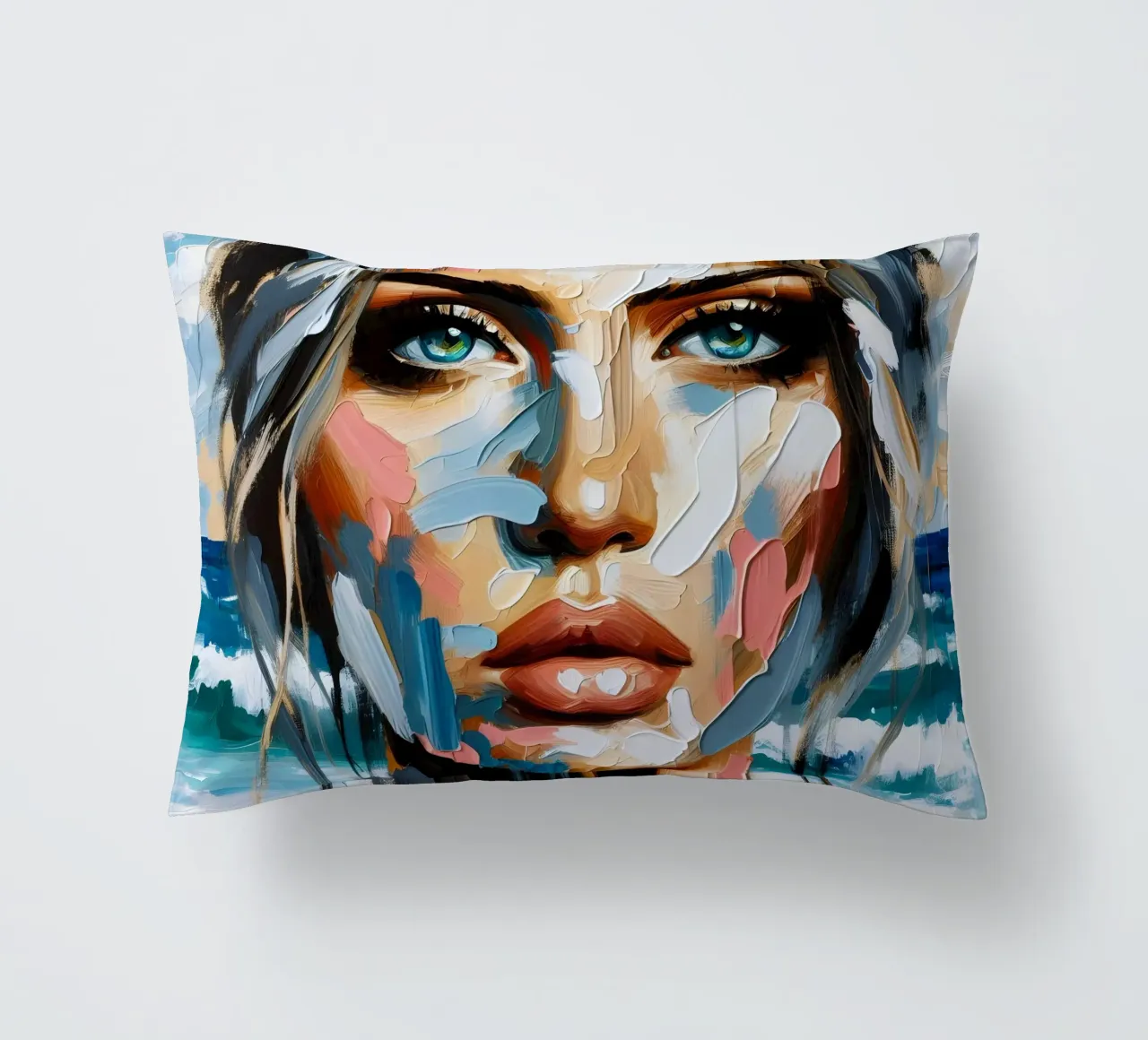 Donna calma in spiaggia cuscino da ARTOMATIC