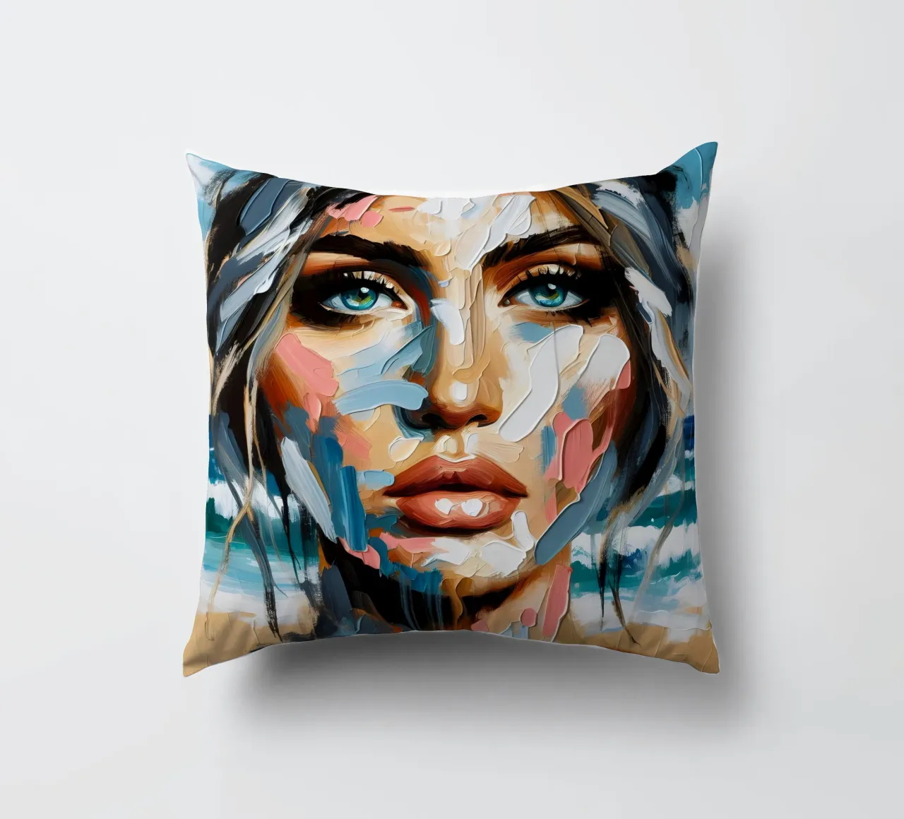 Donna calma in spiaggia cuscino da ARTOMATIC