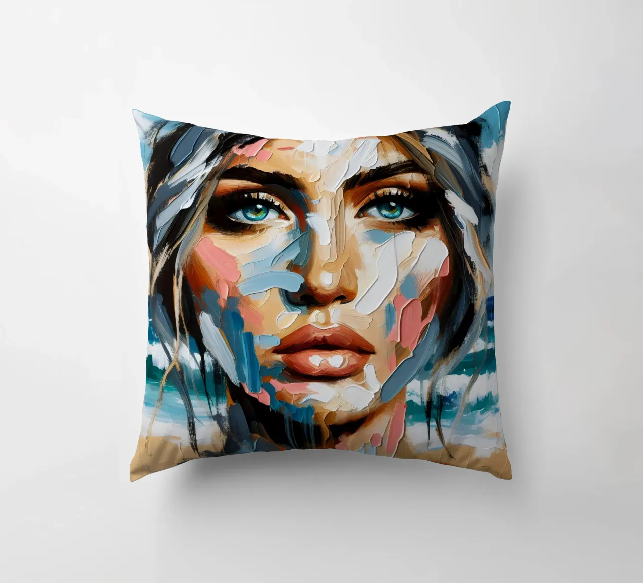 Donna calma in spiaggia cuscino da ARTOMATIC