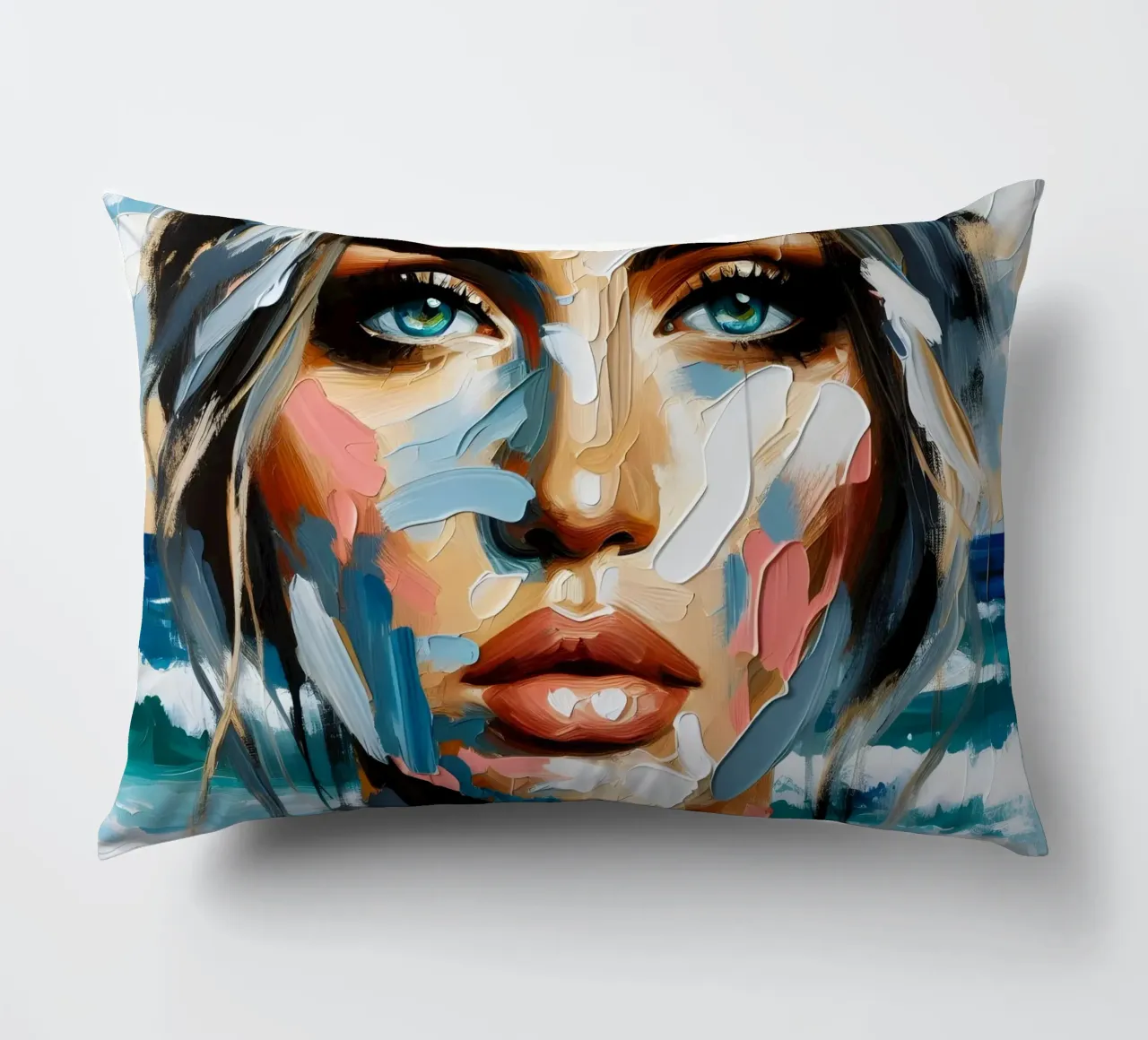 Donna calma in spiaggia cuscino da ARTOMATIC