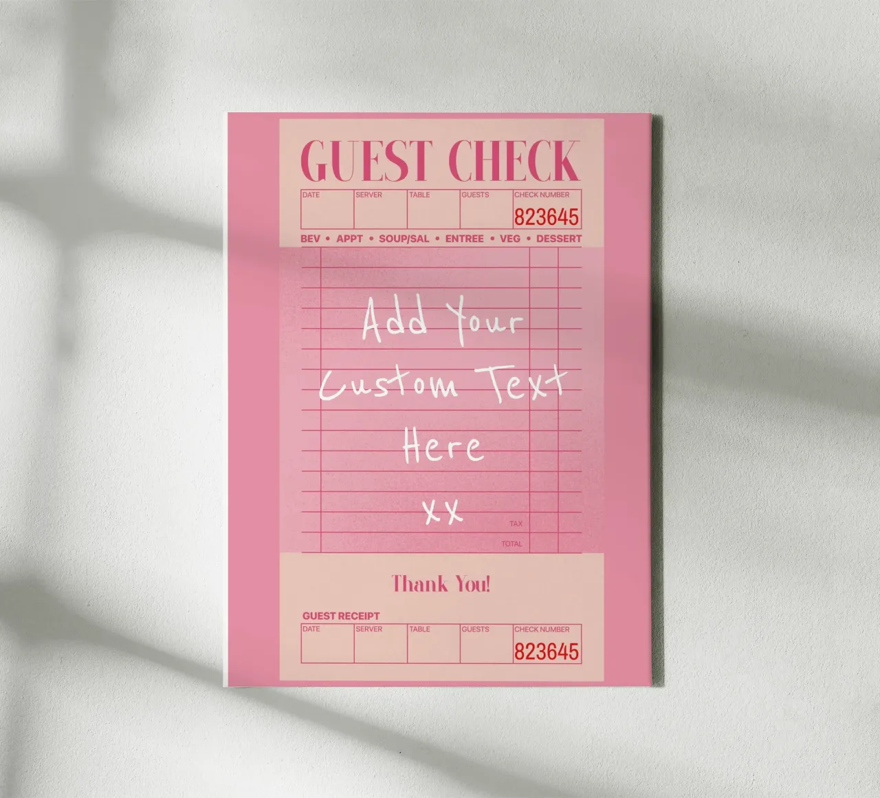 Custom Guest Check Poster, Personalised Print, Custom Art canvas by PrintStudio