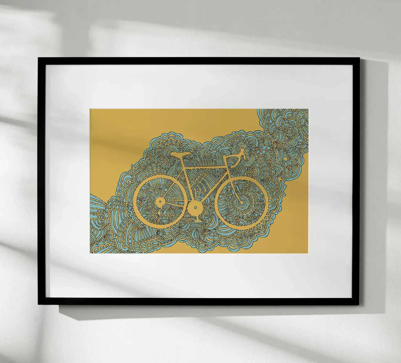 Orange Bike Drawing Meditation poster with aluminum frame by KP Design