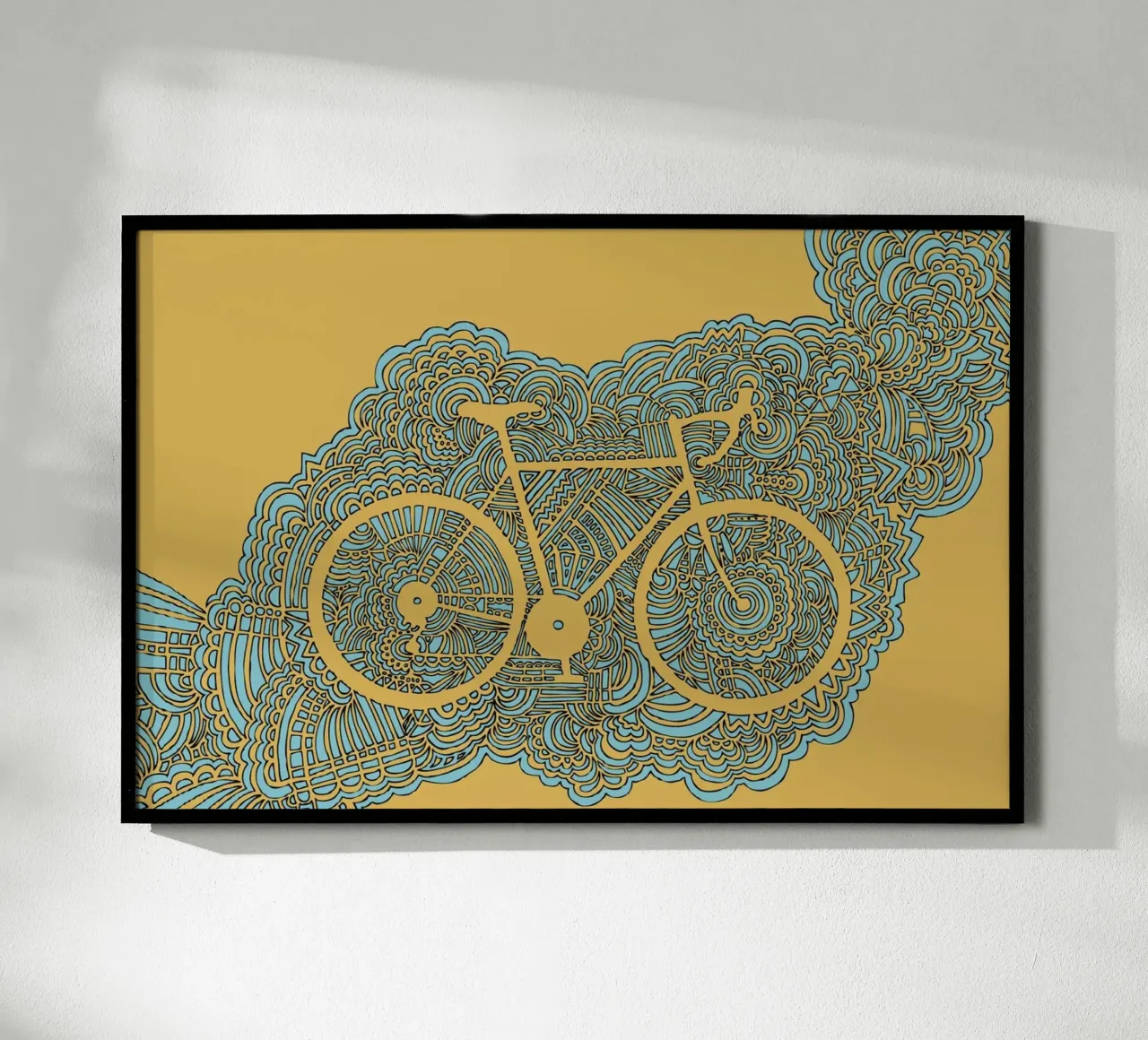 Orange Bike Drawing Meditation poster with aluminum frame by KP Design