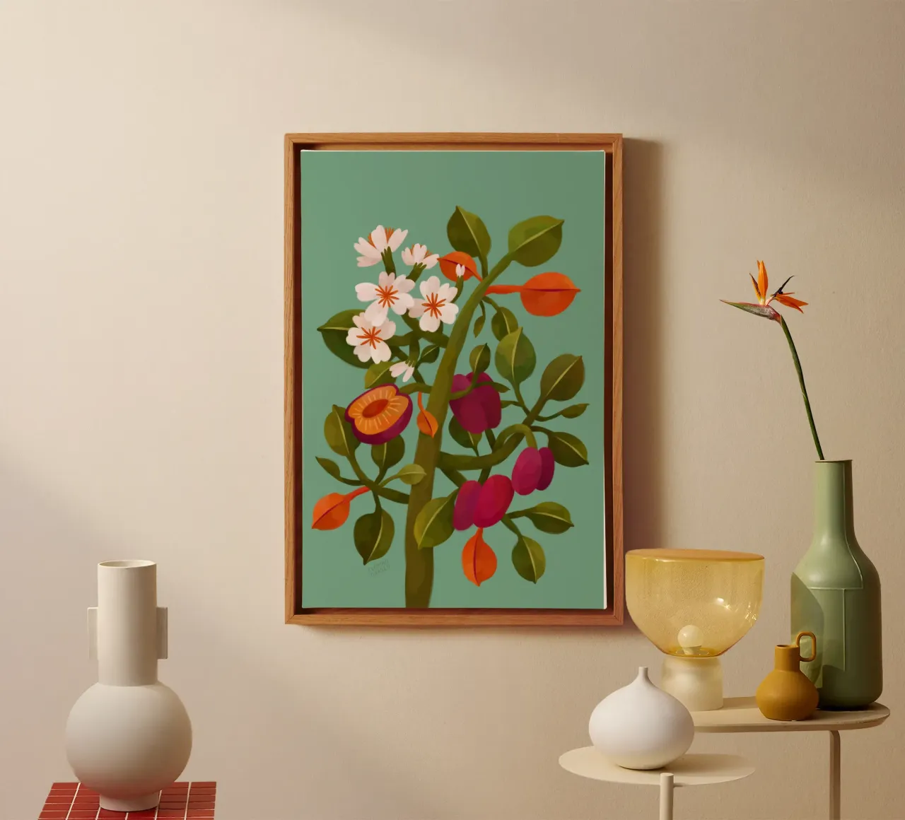 Flaming Garden - Plum Tree canvas met Baklijst van The Artcircle