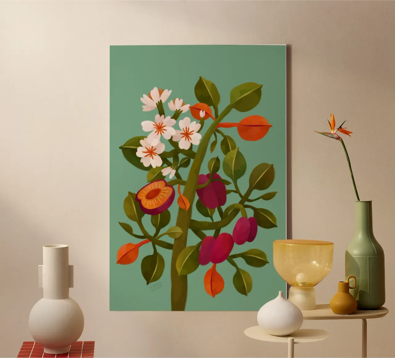 Flaming Garden - Plum Tree canvas met Baklijst van The Artcircle