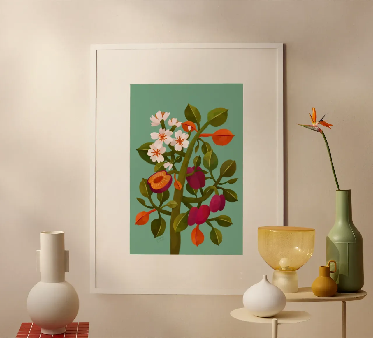 Flammender Garten - Pflaumenbaum Poster von The Artcircle