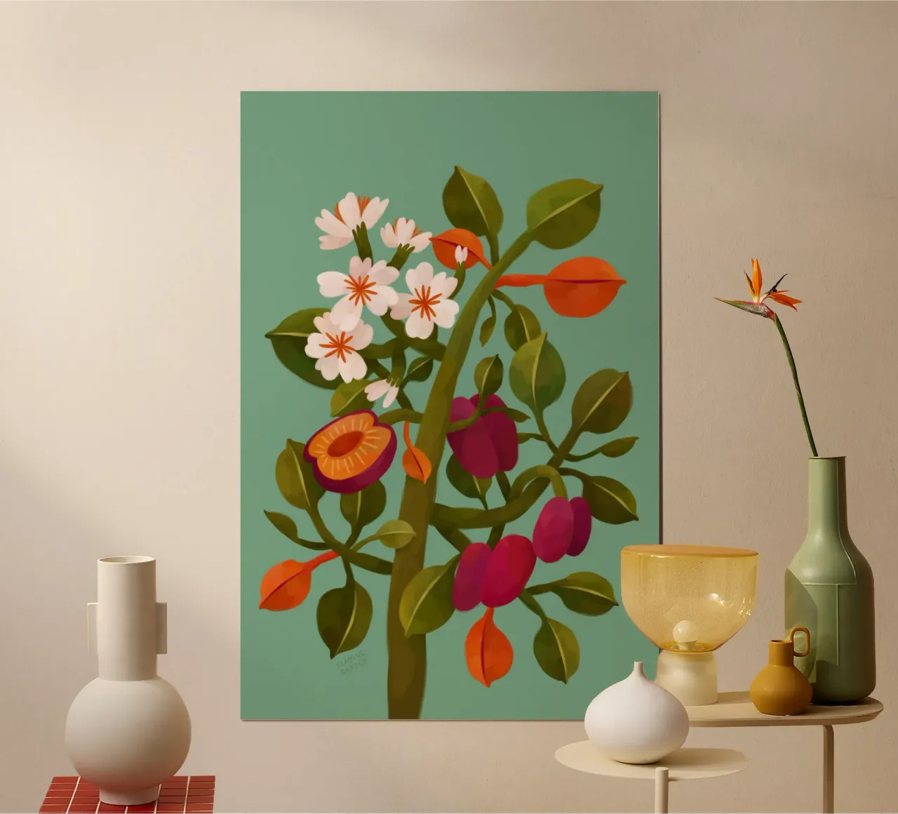 Flammender Garten - Pflaumenbaum Poster von The Artcircle