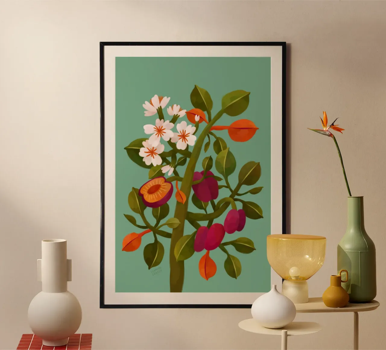 Flammender Garten - Pflaumenbaum Poster von The Artcircle