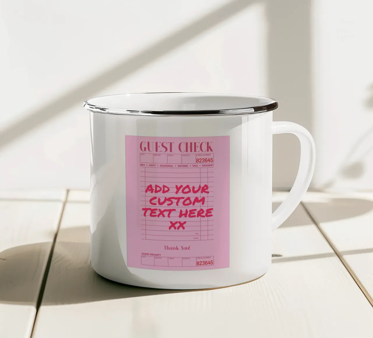 Eigen afdruk, gepersonaliseerd cadeau, eigen kleur, tekst, lettertype emaille mok van PrintStudio