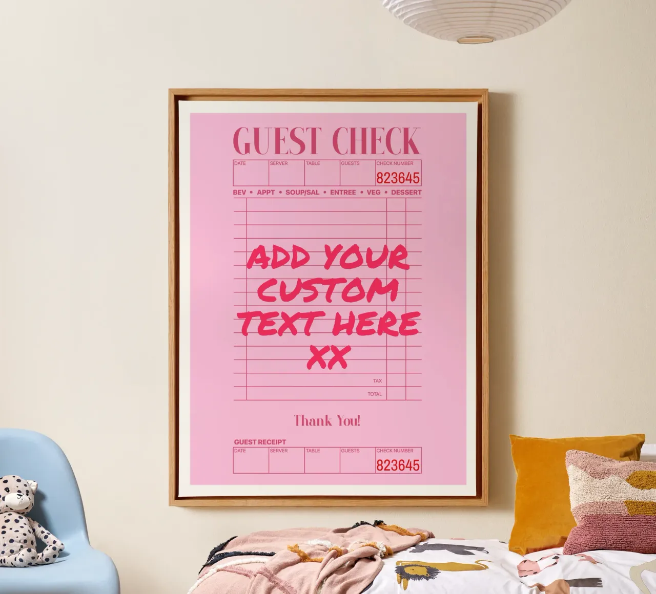 Eigen afdruk, gepersonaliseerd cadeau, eigen kleur, tekst, lettertype canvas met Baklijst van PrintStudio