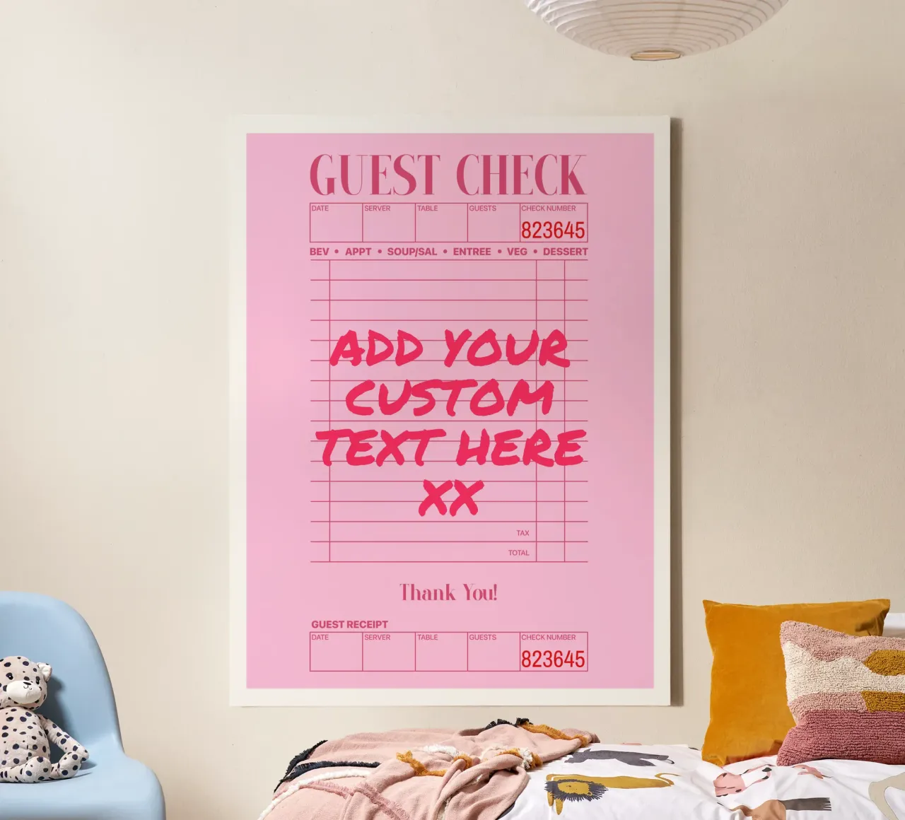 Eigen afdruk, gepersonaliseerd cadeau, eigen kleur, tekst, lettertype canvas met Baklijst van PrintStudio
