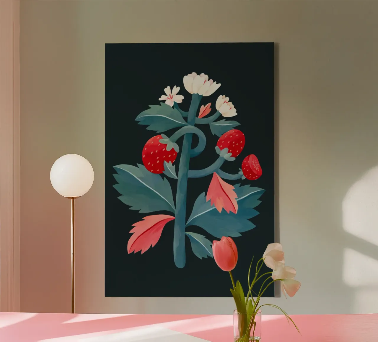 Flaming Garden - Strawberry Tree canvas met Baklijst van The Artcircle