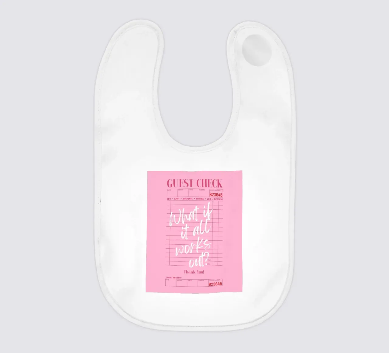 ¿Y si todo sale bien? Guest Check Póster rosa moderno babero de PrintStudio