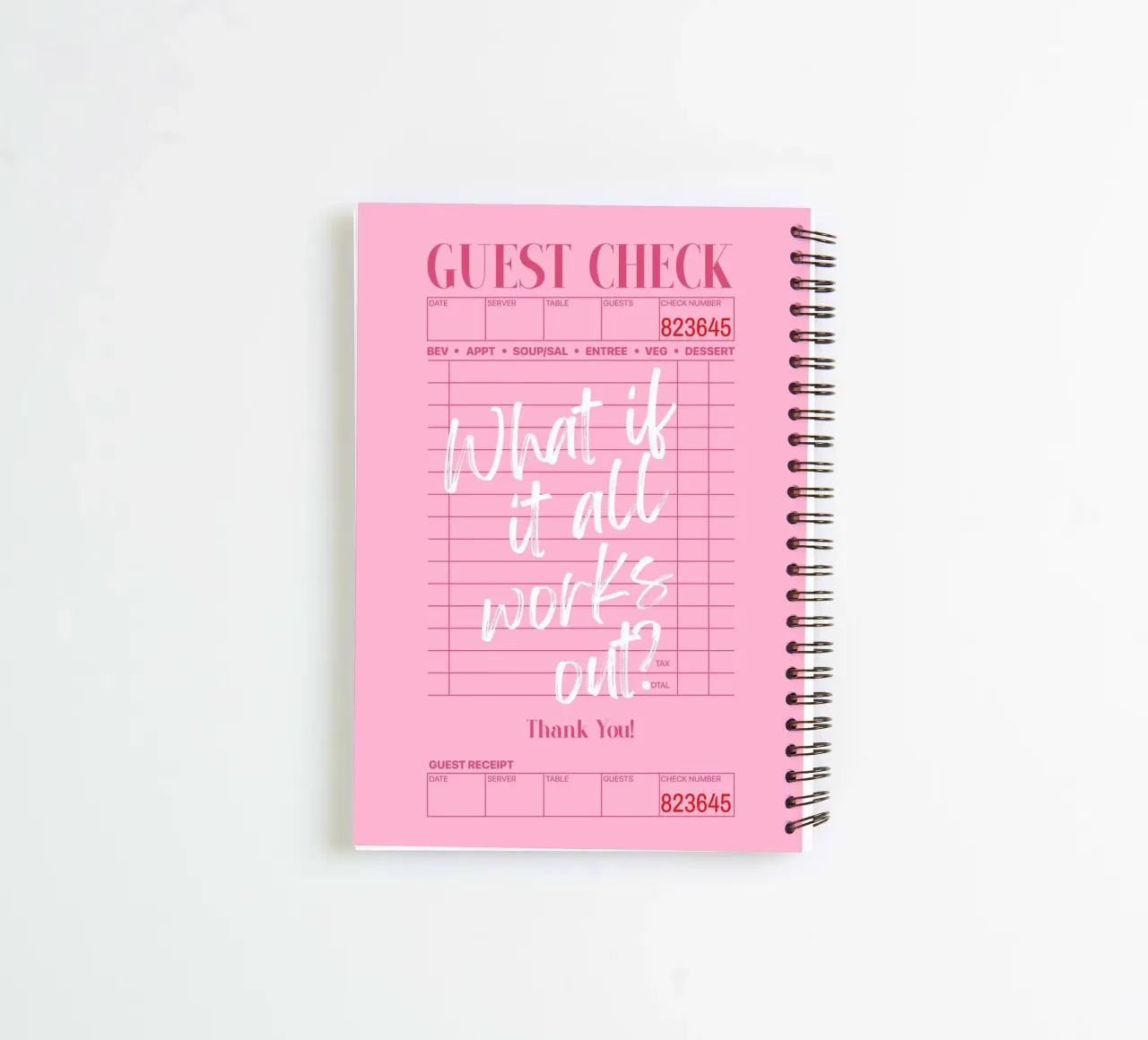 What if it all works out? Guest Check Modern Pink Poster spiral notebook by PrintStudio