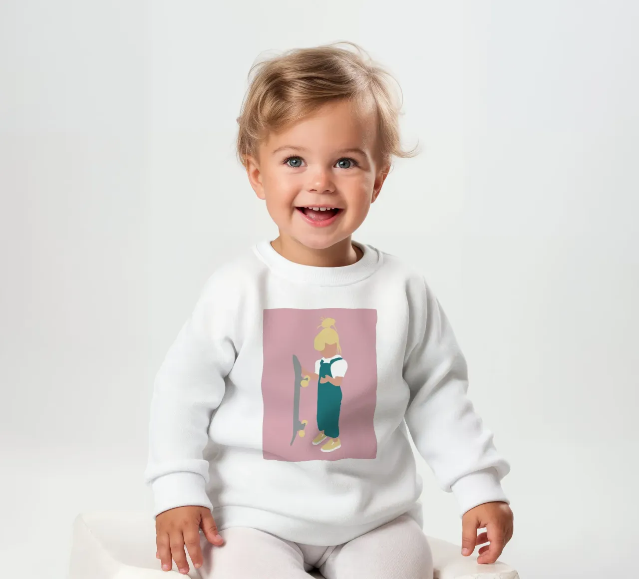 JUNO - Ragazza con skateboard illustrazione minimalista felpa neonato da Tine Taler
