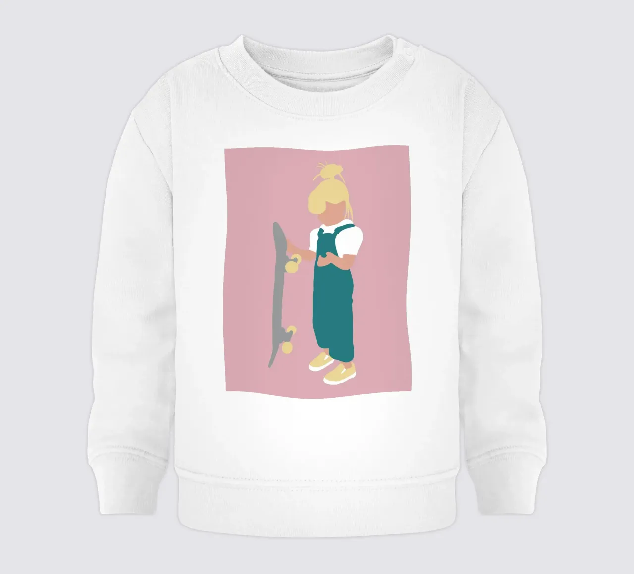 JUNO - Ragazza con skateboard illustrazione minimalista felpa neonato da Tine Taler