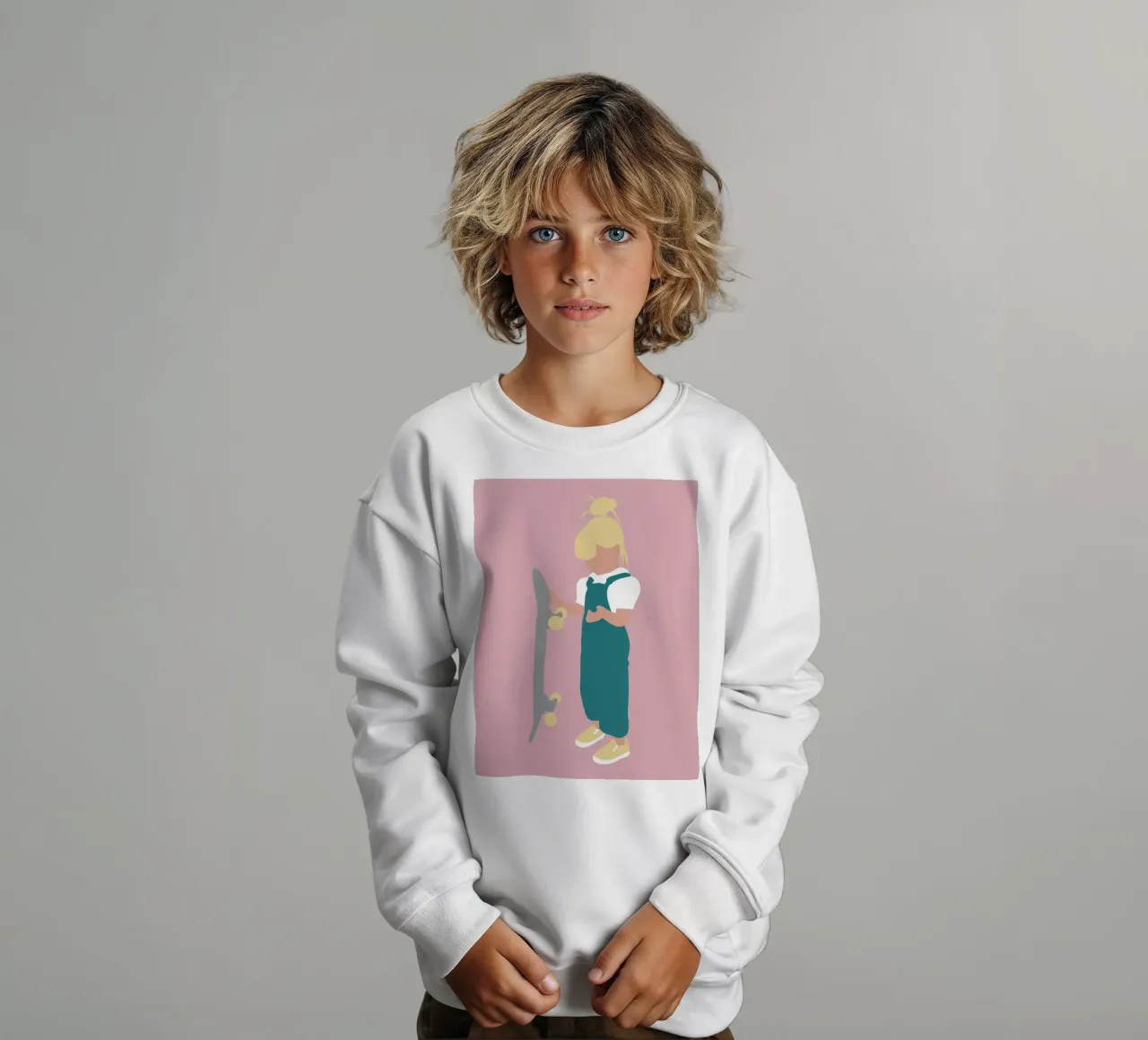 JUNO - Ragazza con skateboard illustrazione minimalista felpa bambino da Tine Taler