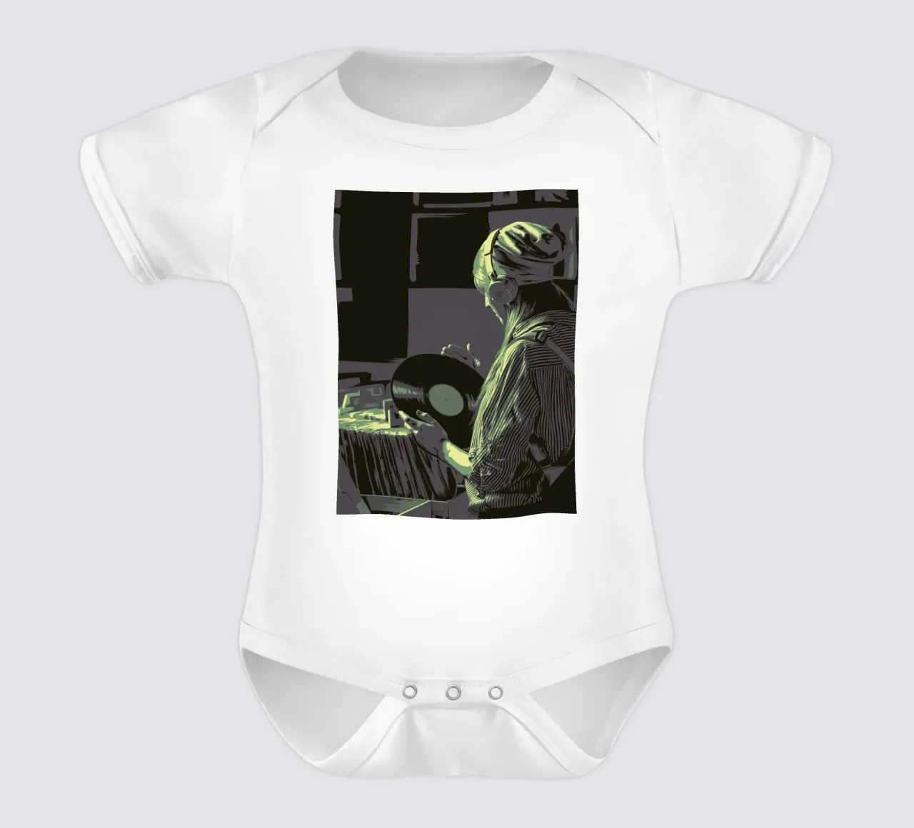 VINYL STORE LOVER short-sleeve baby romper by Cranio Dsgn