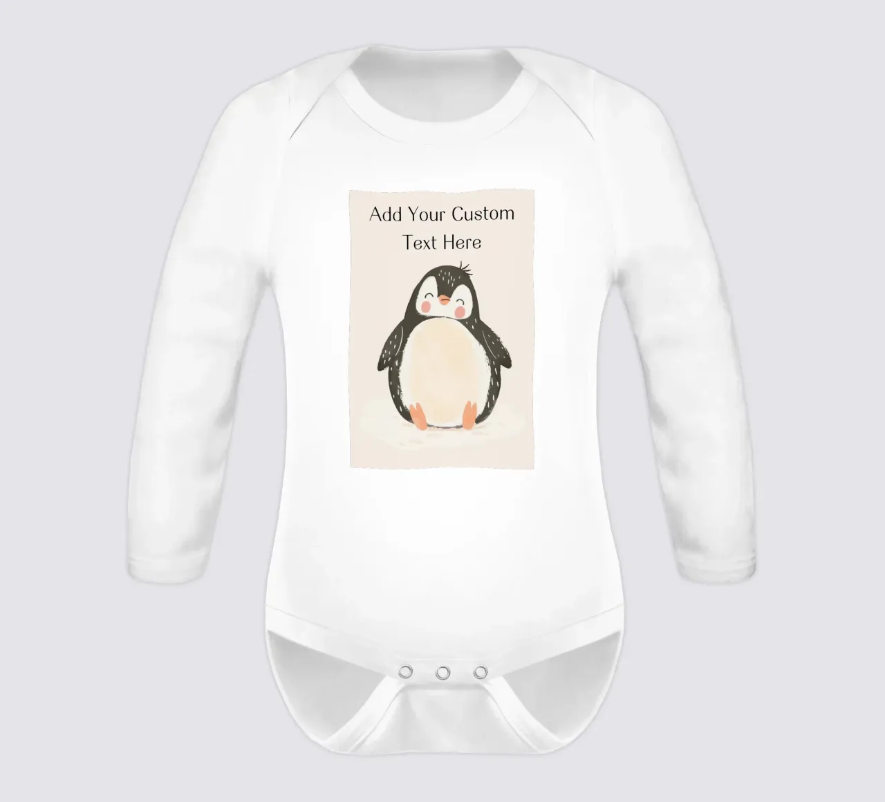 Custom Quote For Kids Nursery, Personalization Cute Penguin long-sleeve baby romper by Little Lola