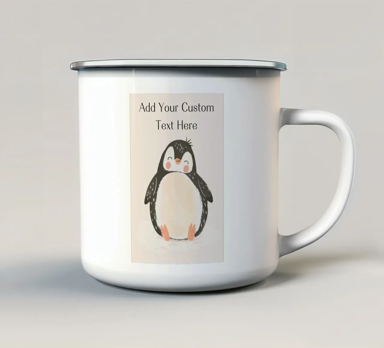 Custom Quote For Kids Nursery, Personalization Cute Penguin enamel mug by Little Lola