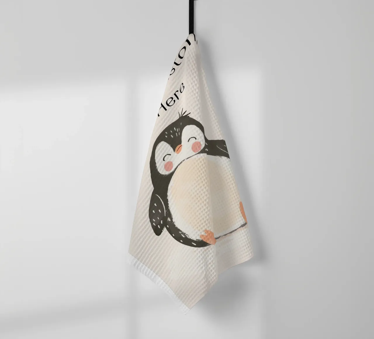 Custom Quote For Kids Nursery, Personalization Cute Penguin tea towel by Little Lola