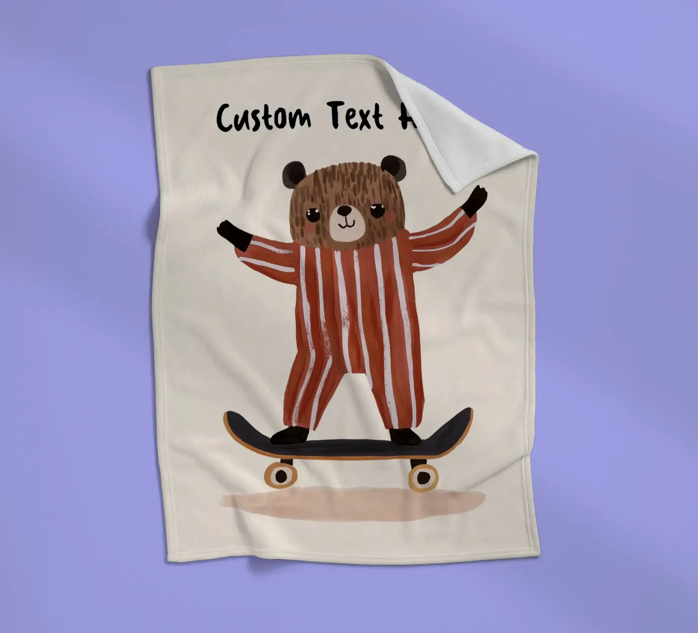 Custom Bear Skateboarding Print, Personalised Print for kids fleecedeken van Little Lola