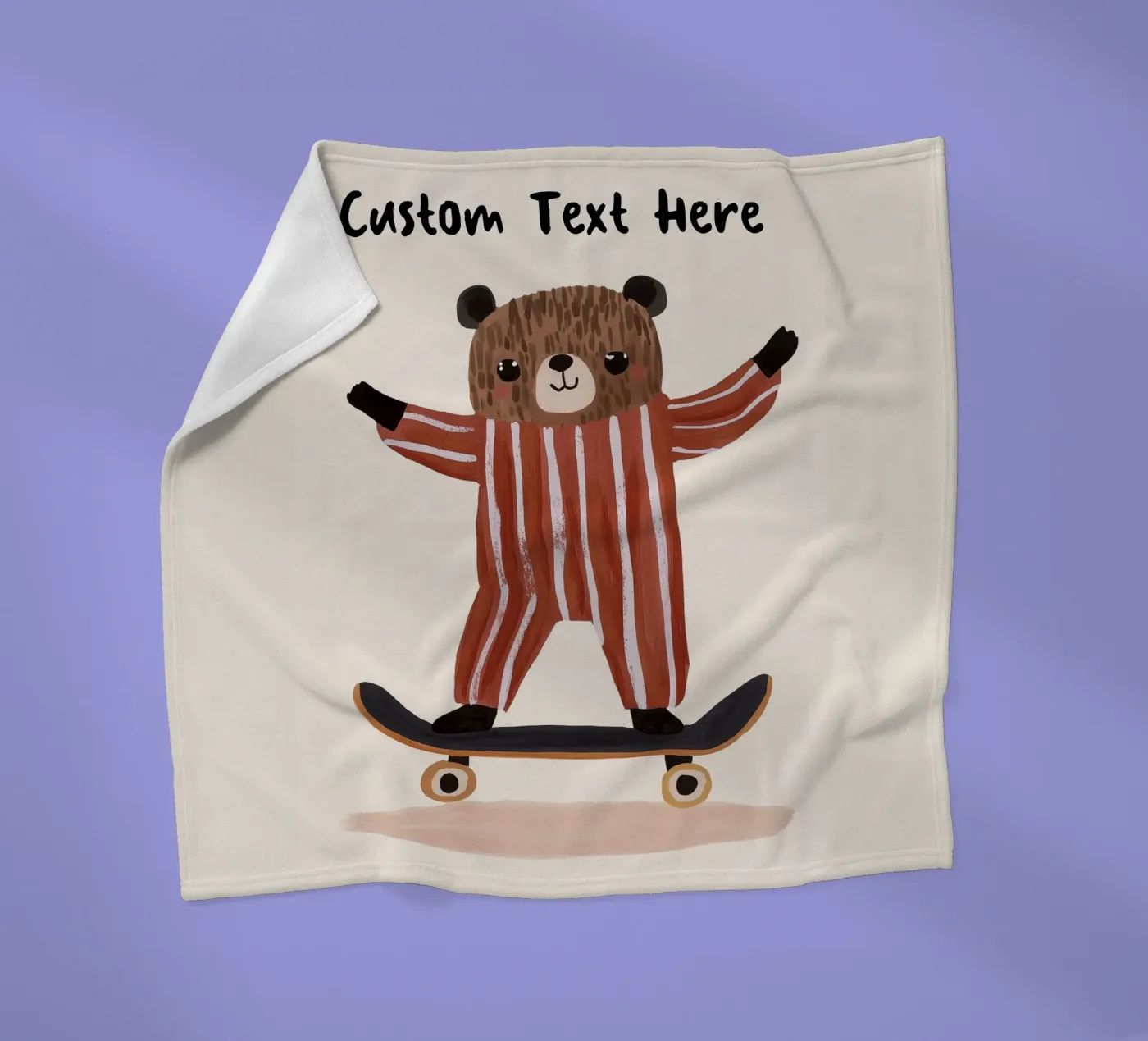 Custom Bear Skateboarding Print, Personalised Print for kids fleecedeken van Little Lola