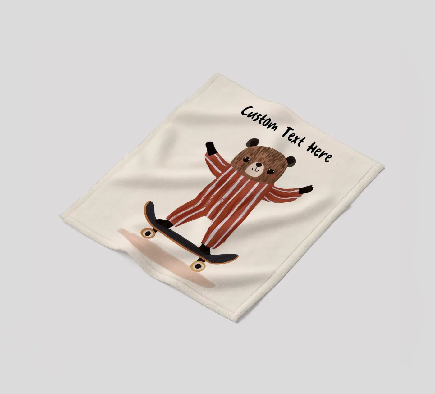 Custom Bear Skateboarding Print, Personalised Print for kids fleecedeken van Little Lola