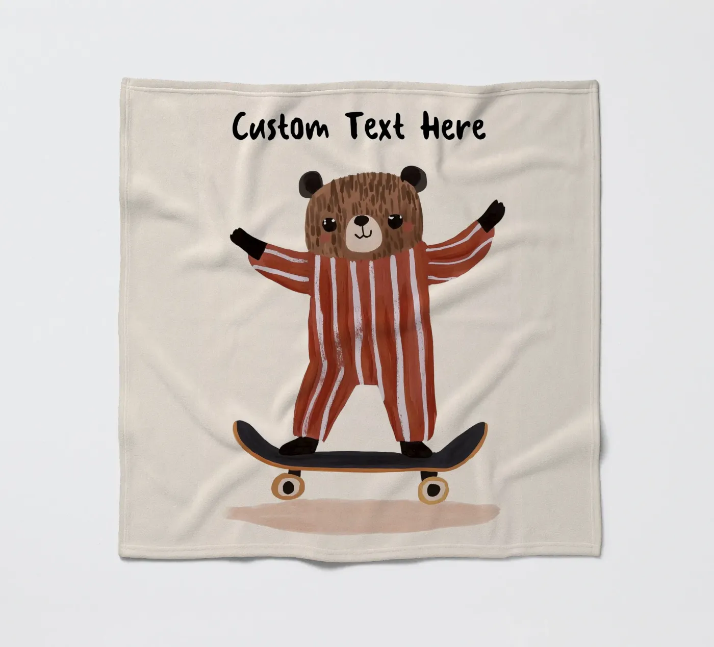 Custom Bear Skateboarding Print, Personalised Print for kids fleecedeken van Little Lola