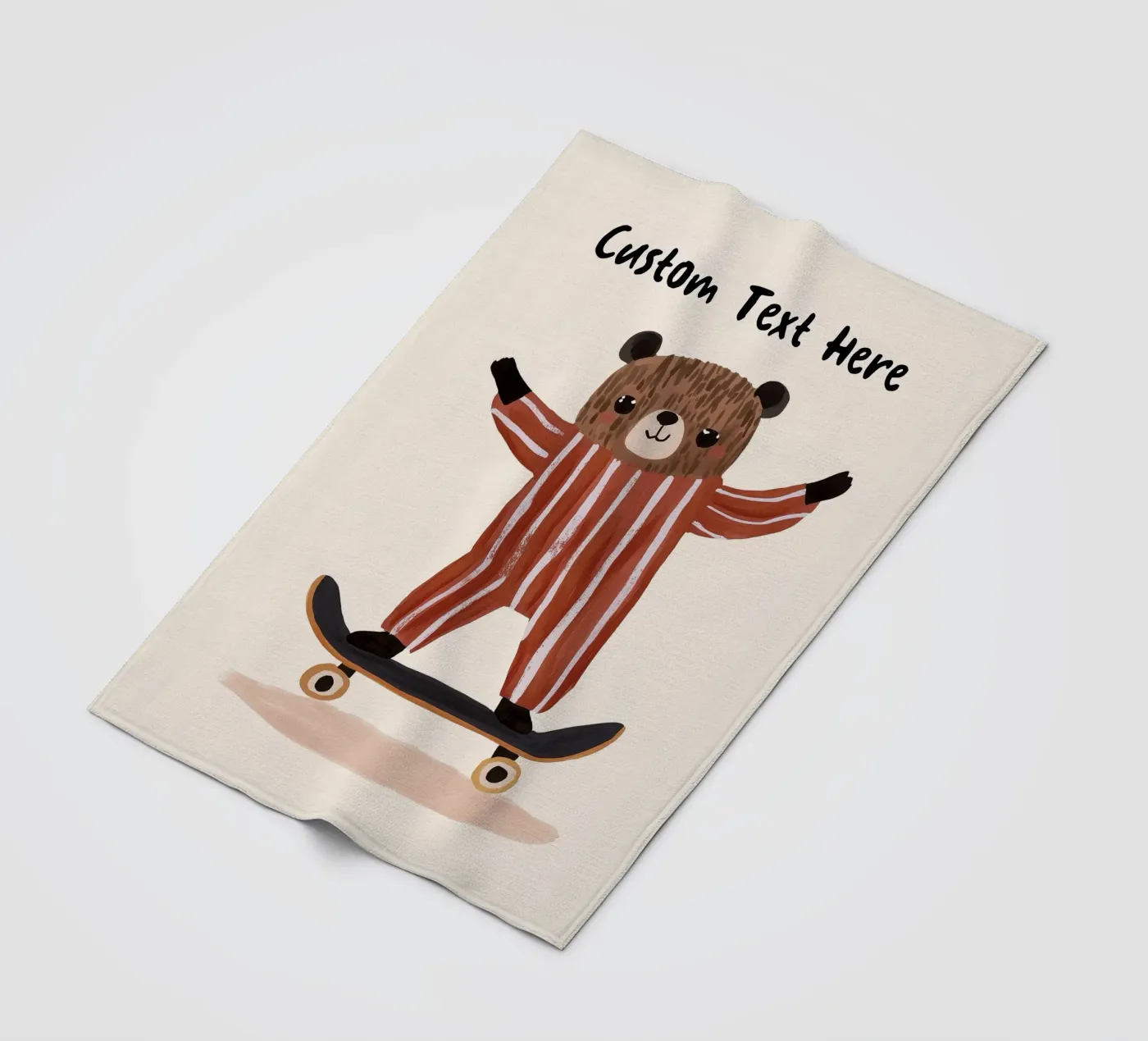 Custom Bear Skateboarding Print, Personalised Print for kids fleecedeken van Little Lola