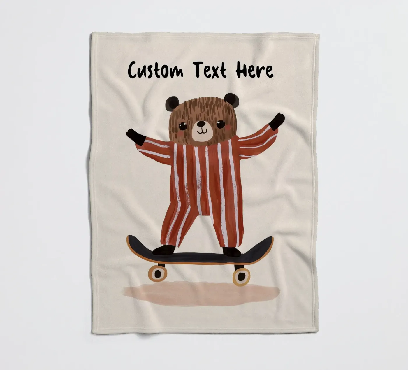 Custom Bear Skateboarding Print, Personalised Print for kids fleecedeken van Little Lola