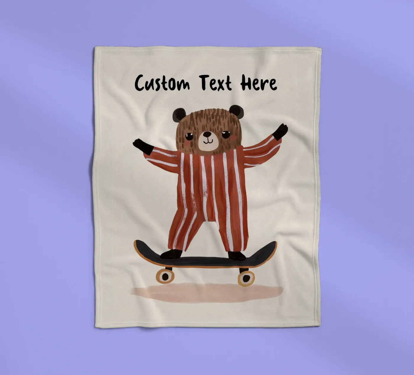 Custom Bear Skateboarding Print, Personalised Print for kids fleecedeken van Little Lola