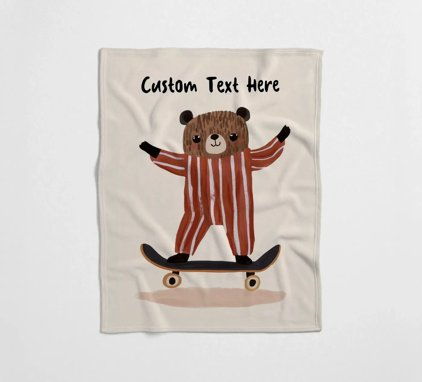 Custom Bear Skateboarding Print, Personalised Print for kids fleecedeken van Little Lola
