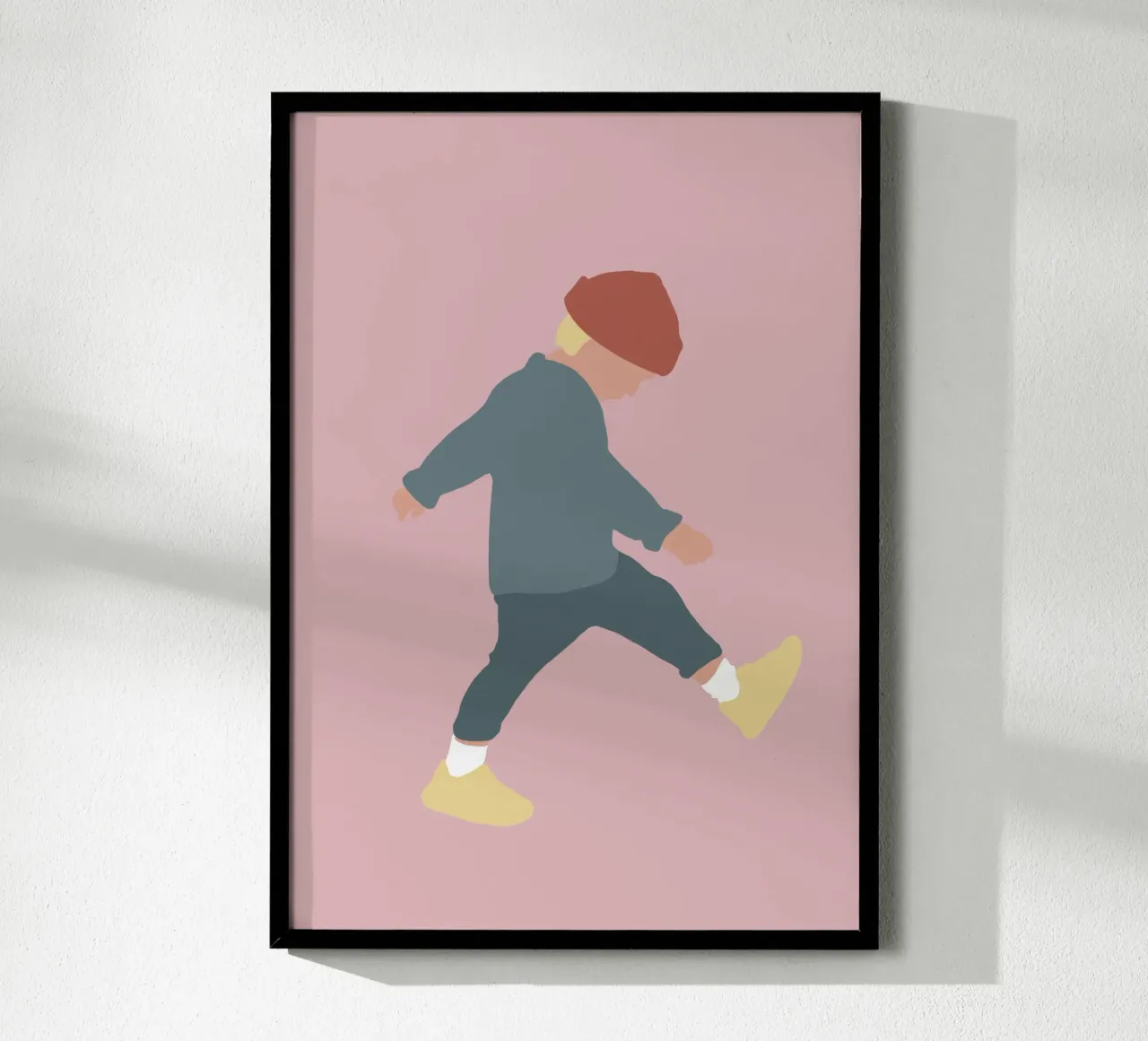 TAMO - sagoma illustrata minimalista di un ragazzo poster con telaio in plastica da Tine Taler