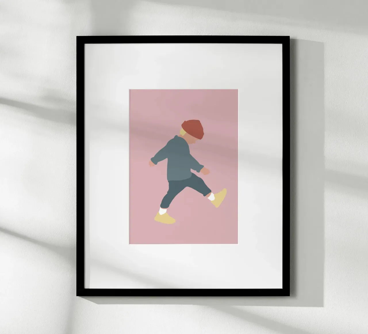 TAMO - sagoma illustrata minimalista di un ragazzo poster con telaio in plastica da Tine Taler