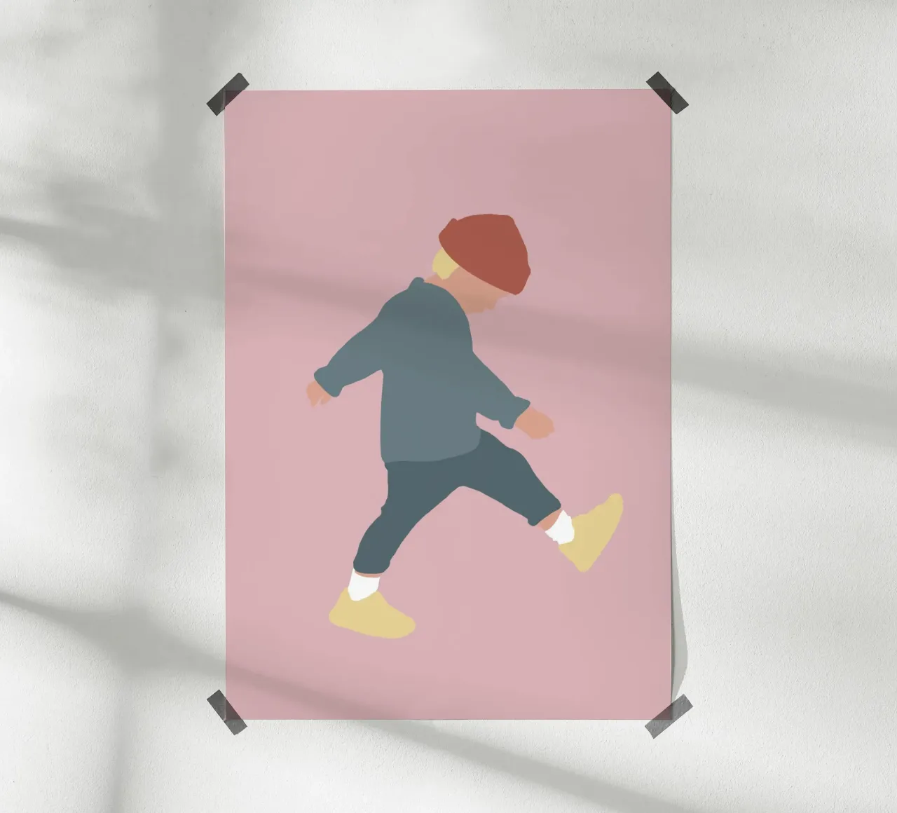 TAMO - sagoma illustrata minimalista di un ragazzo poster con telaio in plastica da Tine Taler