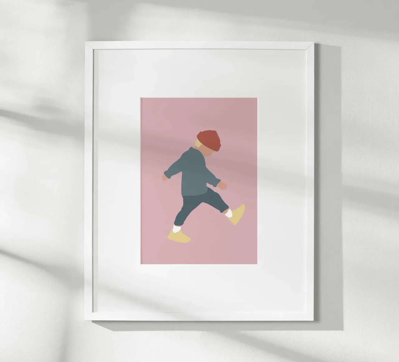 TAMO - sagoma illustrata minimalista di un ragazzo poster con telaio in plastica da Tine Taler