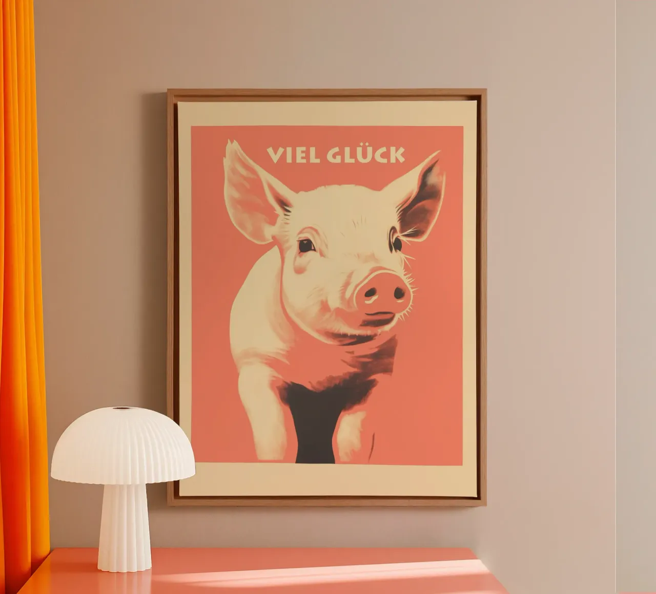 Lucky pig | Good luck with the pig in dusky pink canvas by Autofocus