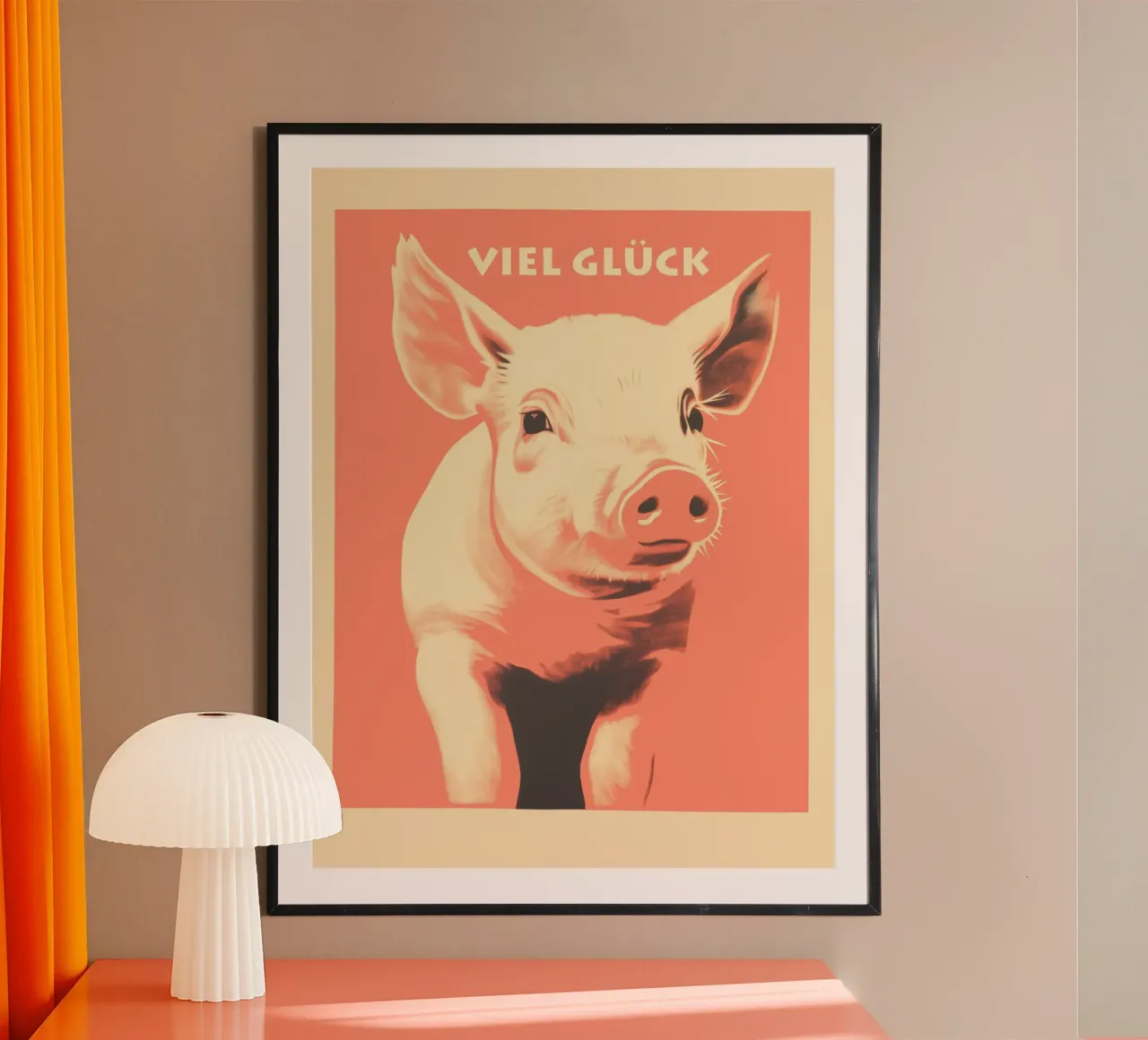 Lucky pig | Good luck with the pig in dusky pink hahnemühle by Autofocus