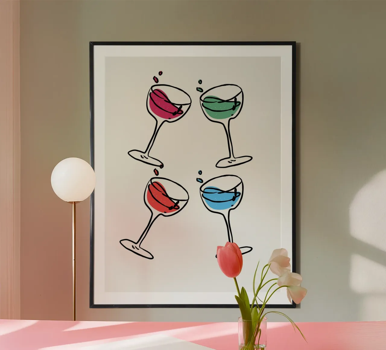 Four glasses colorful poster con telaio in alluminio da ramosashop