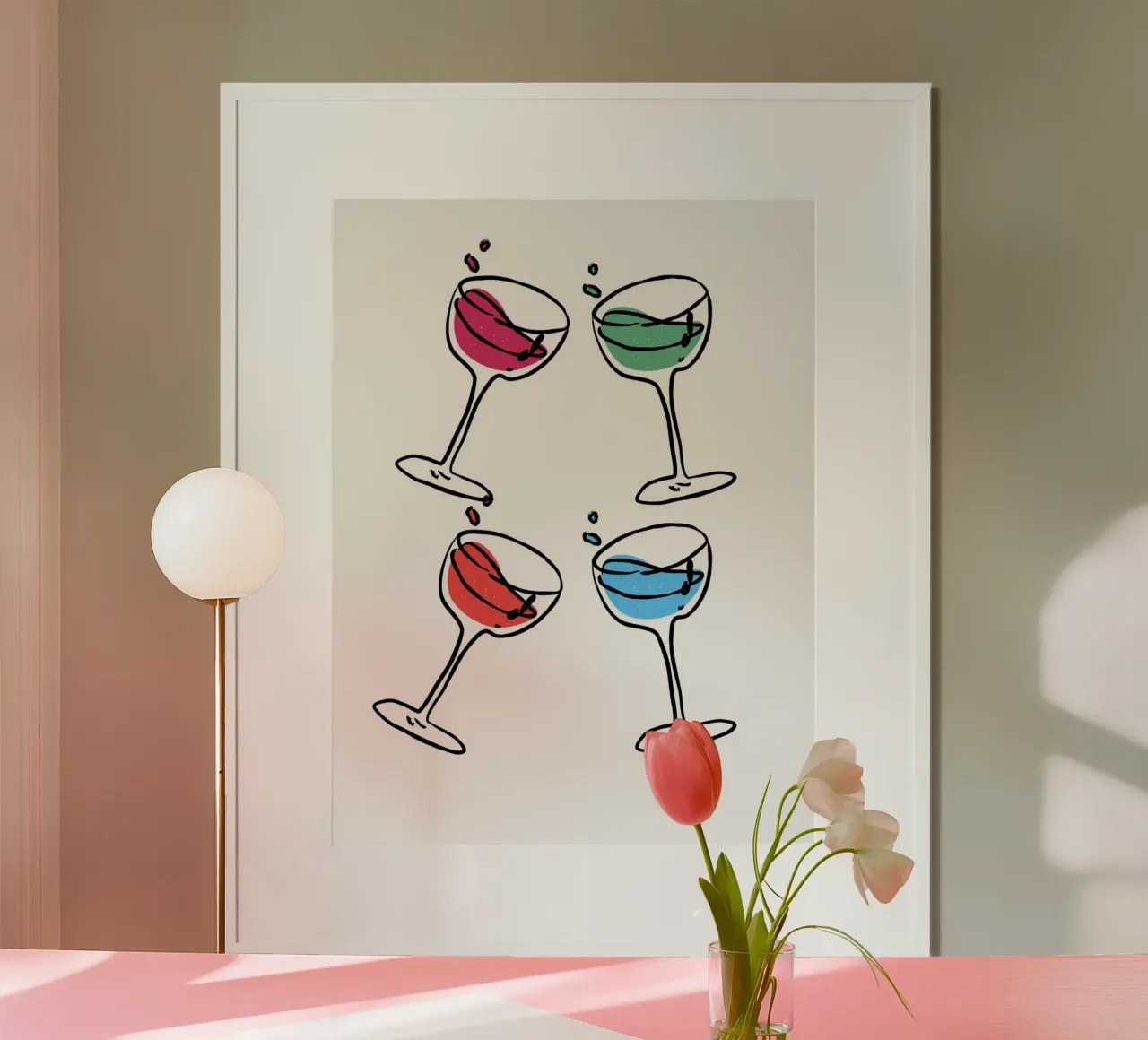 Four glasses colorful poster con telaio in alluminio da ramosashop
