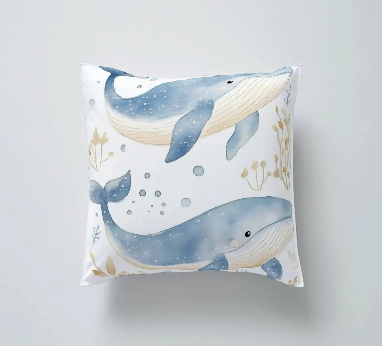 Balene acquerello cuscino da Jungle Joy Art