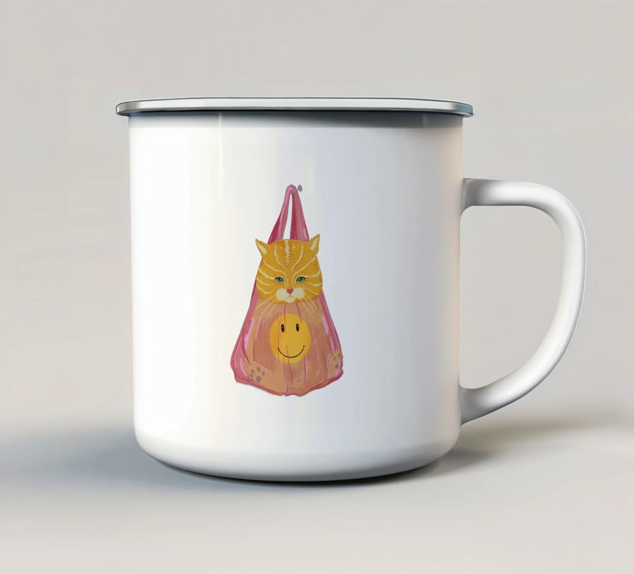 Gatto in borsa tazza in smalto da Illustration Raissa Oltmanns