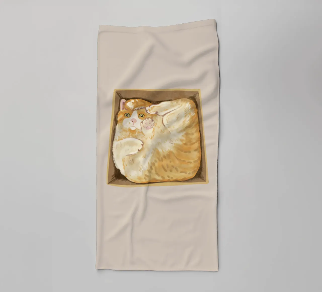 Cat in a Box towel by Illustration Raissa Oltmanns