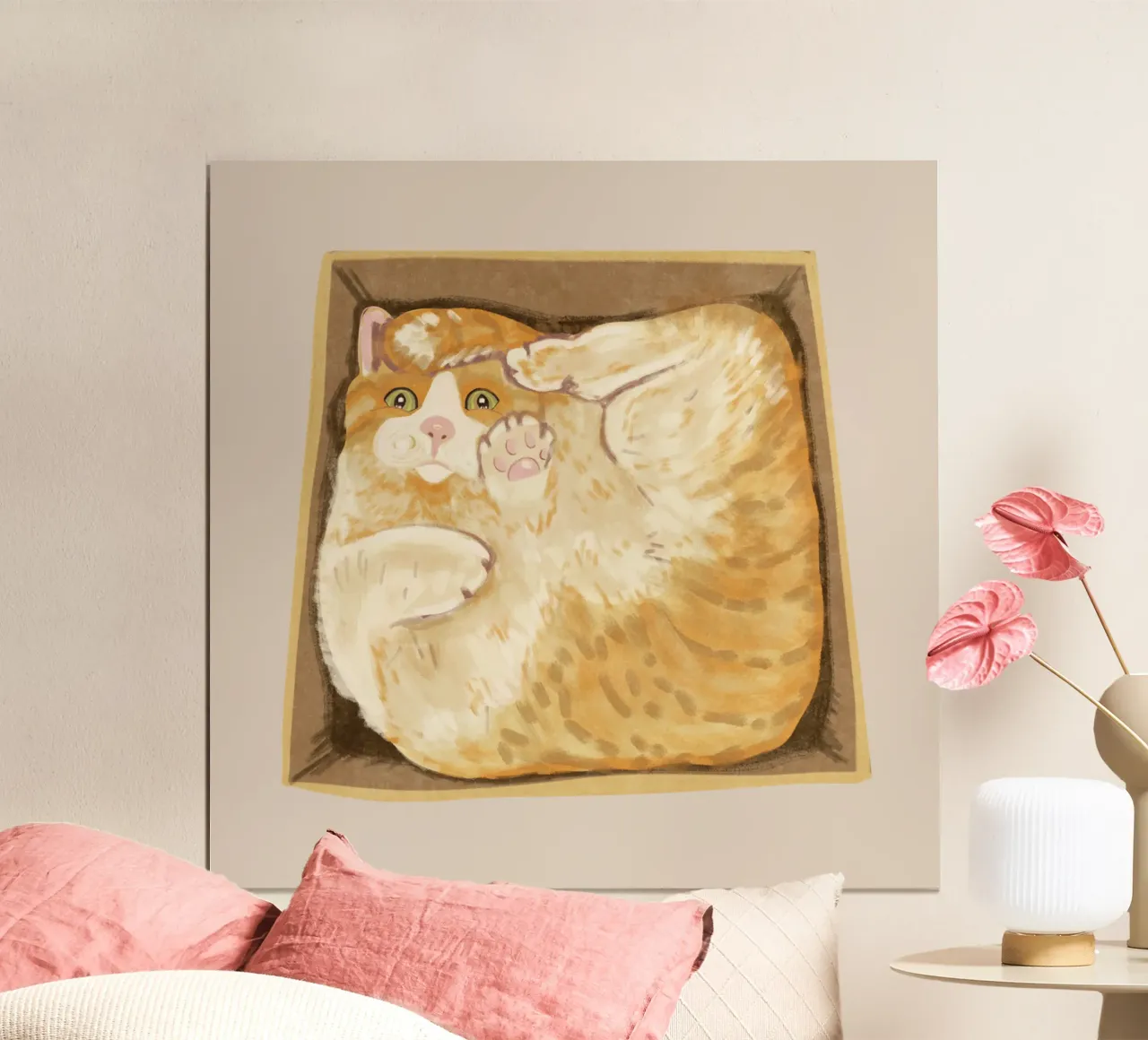 Gatto in scatola poster con telaio in alluminio da Illustration Raissa Oltmanns