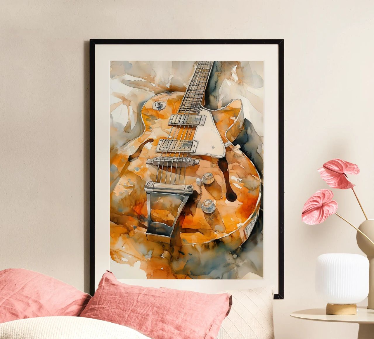 Guitar music watercolor art poster by Justyna Jaszke JBJart
