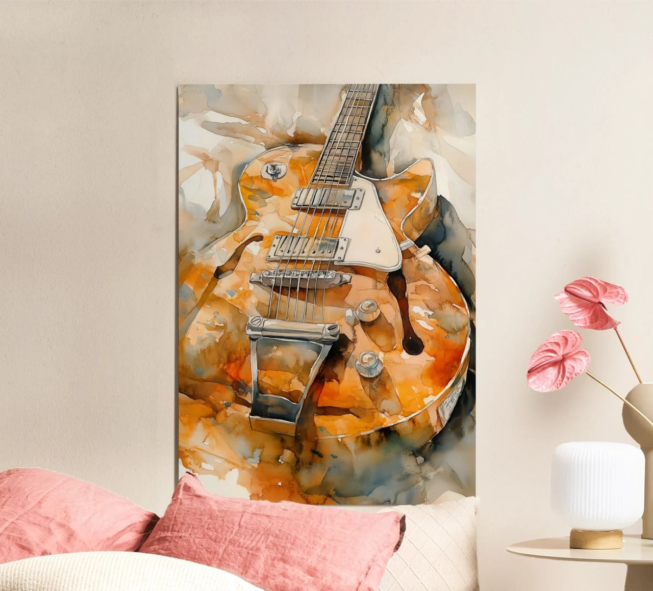 Guitar music watercolor art poster by Justyna Jaszke JBJart